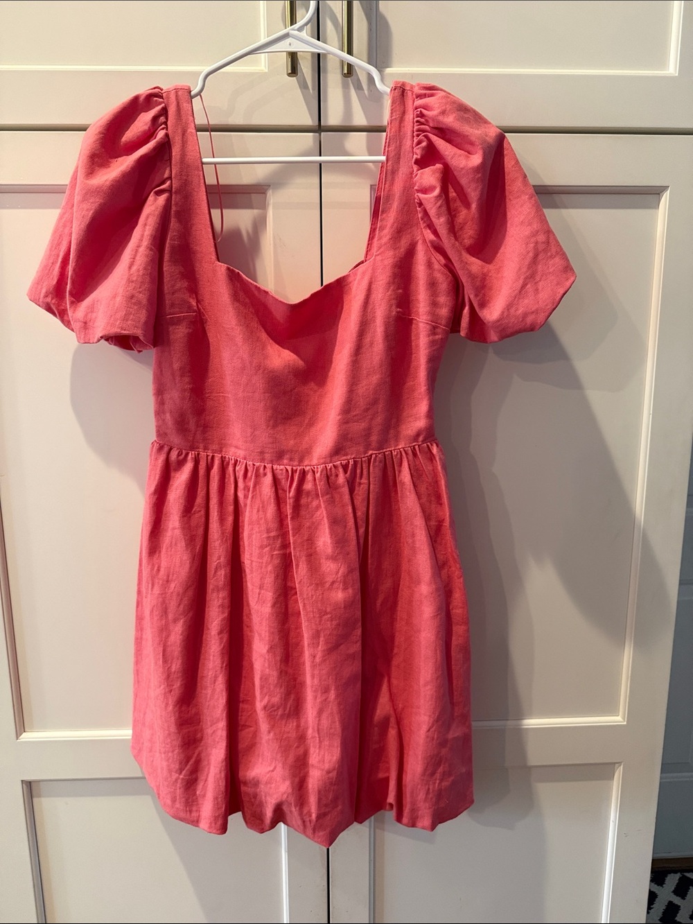 Zara Coral Puff Sleeve Backless Mini Dress small NWT linen/cotton